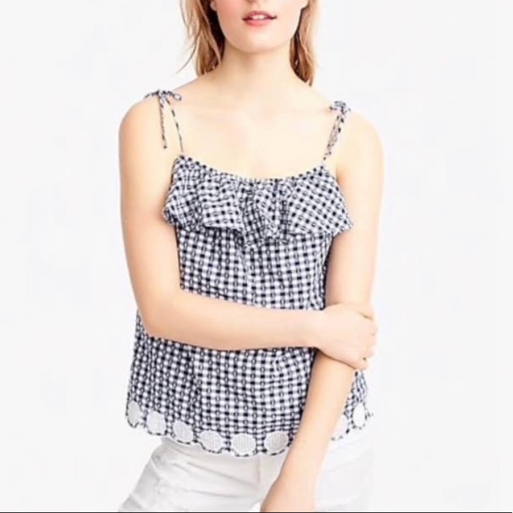 Sold 🌟Jcrew 4th of July top gingham blue plaid top eyelit XXS NWT - Picture 1 of 6